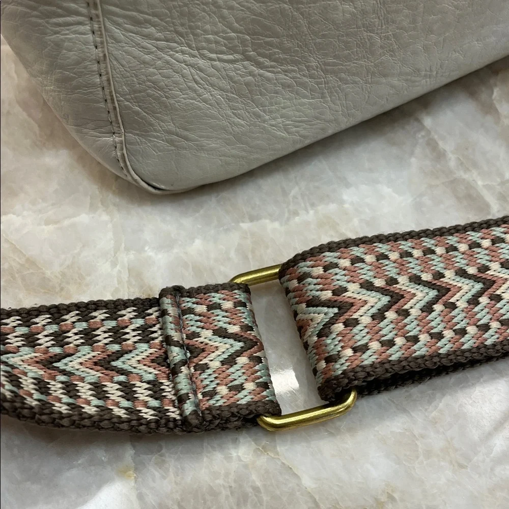 Women’s Cream Leather Crossbody Bag with Guitar Strap - Picture 10 of 12